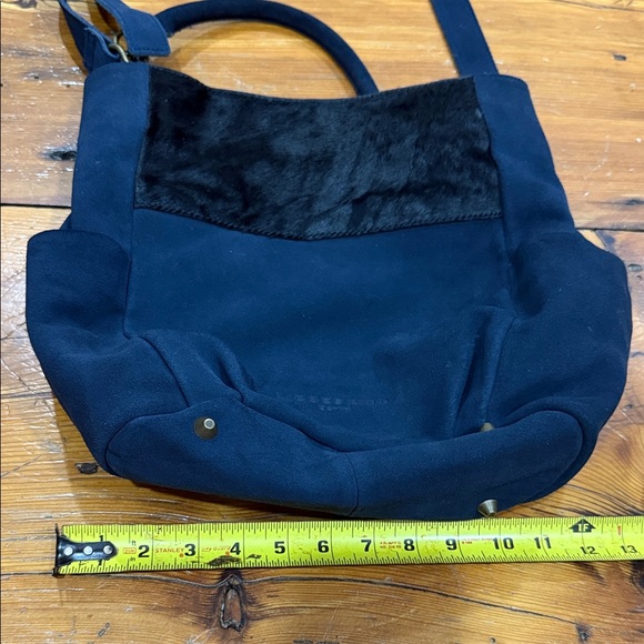 LIEBESKIND BERLIN Navy Blue Suede Leather With Calf Hair Shoulder Vintage Bag - Picture 3 of 10